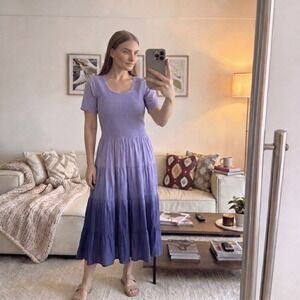 Vintage Smocked Tiered Maxi Dress M Purple Ombre Cotton‎